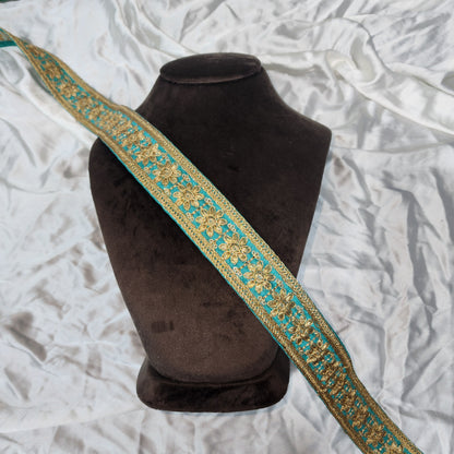 Designer Zari Lace with Yellow Gold Floral Work