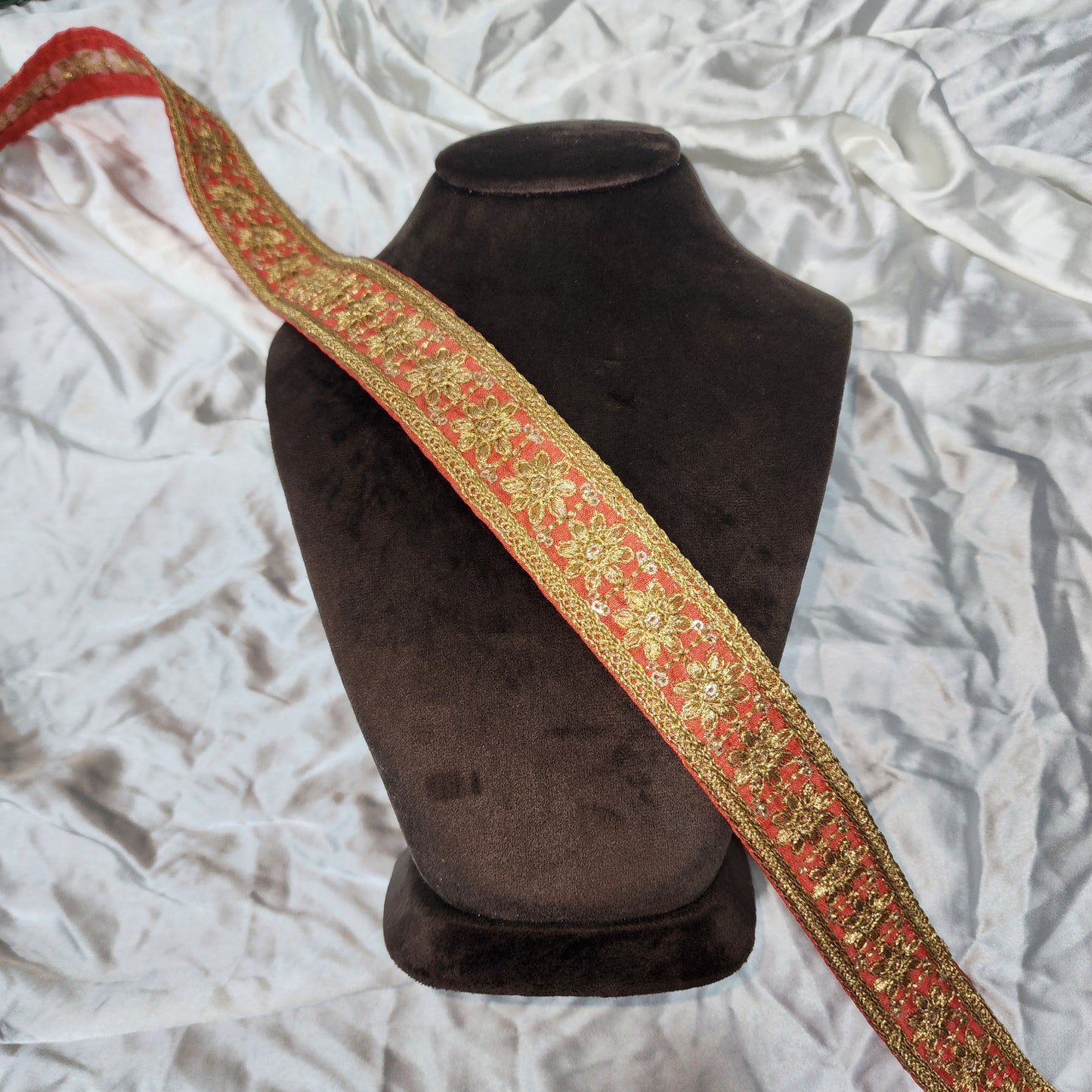 Designer Zari Lace with Yellow Gold Floral Work