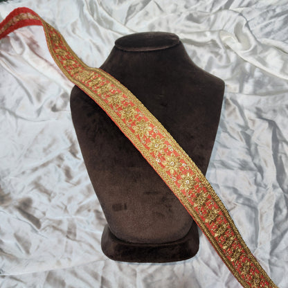 Designer Zari Lace with Yellow Gold Floral Work