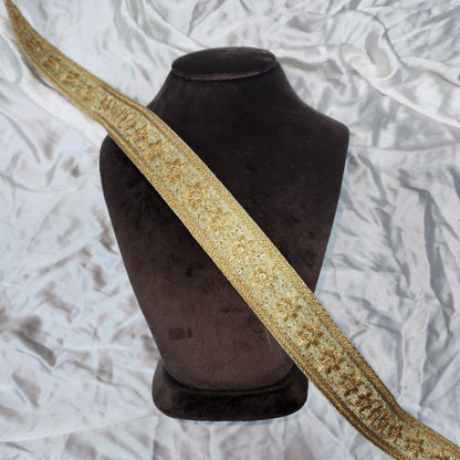 Designer Zari Lace with Yellow Gold Floral Work