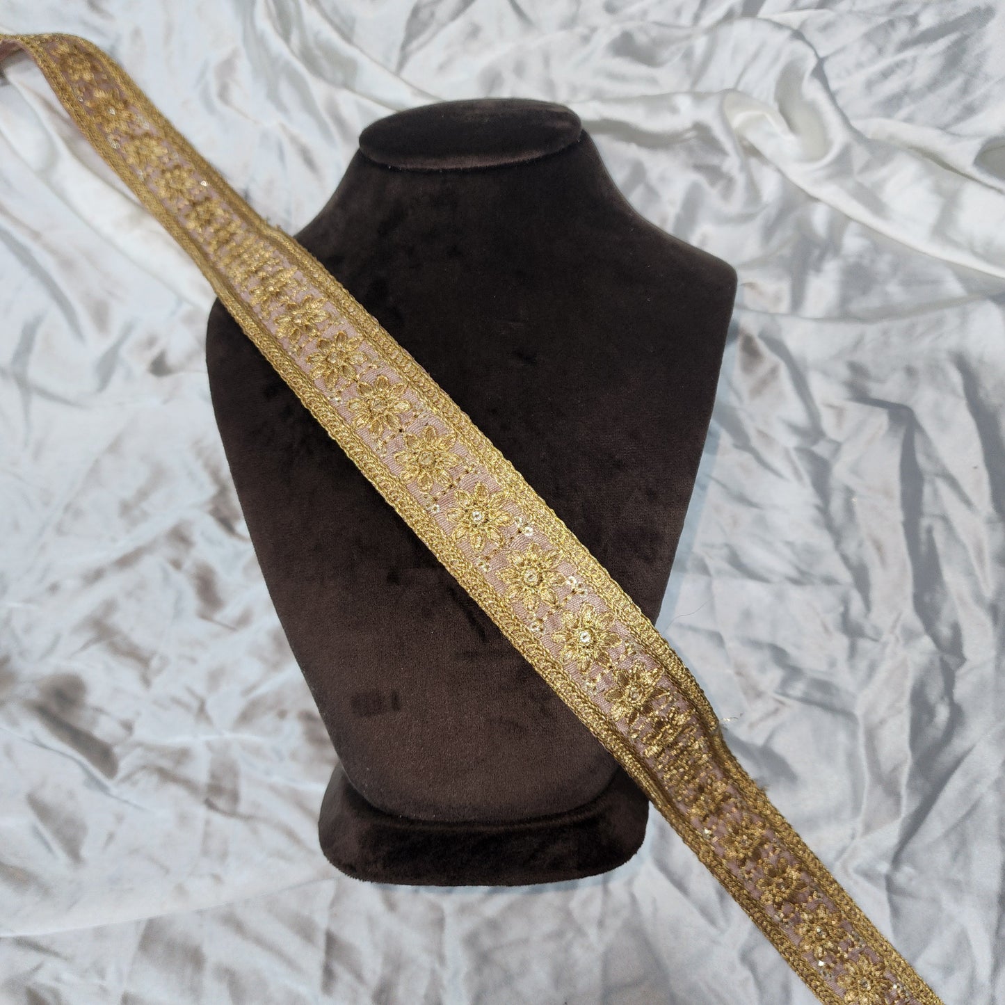 Designer Zari Lace with Yellow Gold Floral Work