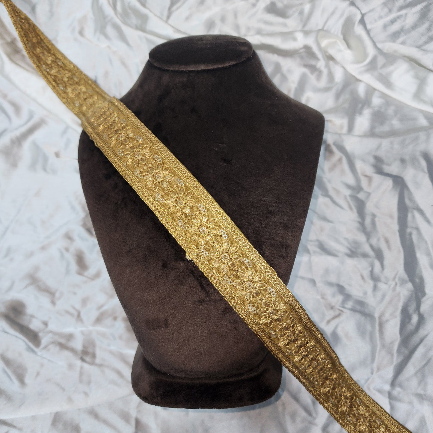 Designer Zari Lace with Yellow Gold Floral Work