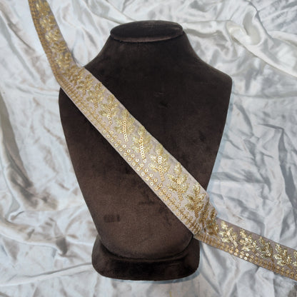 Elegant Gold Zari and Sequin Lace Trim