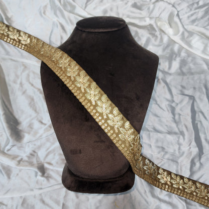 Elegant Gold Zari and Sequin Lace Trim
