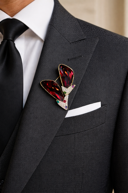 Red Color Shiny Crystal Work Fancy Designer Brooch with back pin