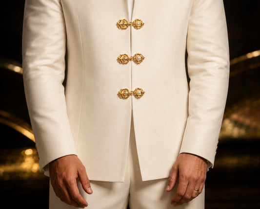 Trending Ranveer Singh Golden 2 Part Frog Button/Buckle 3 Pieces