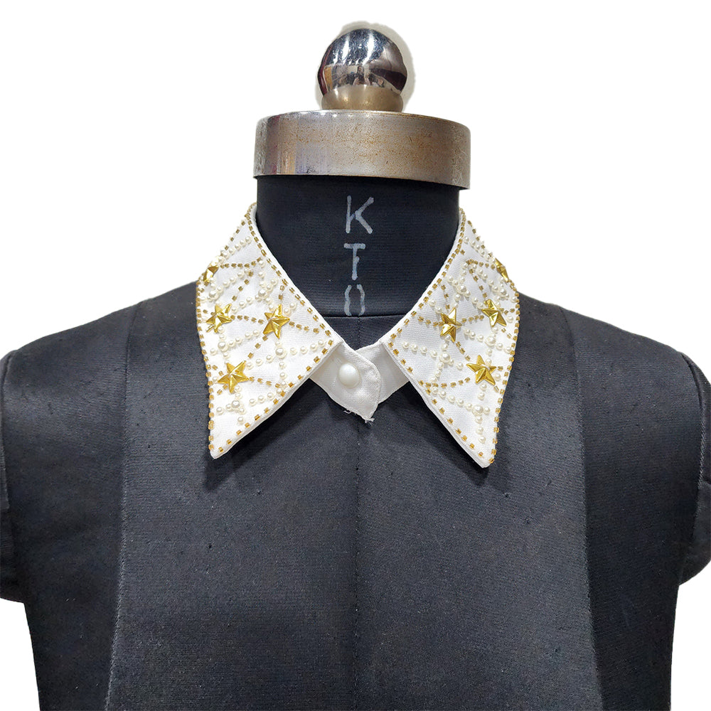 White Color Beads work Collar with Back Button