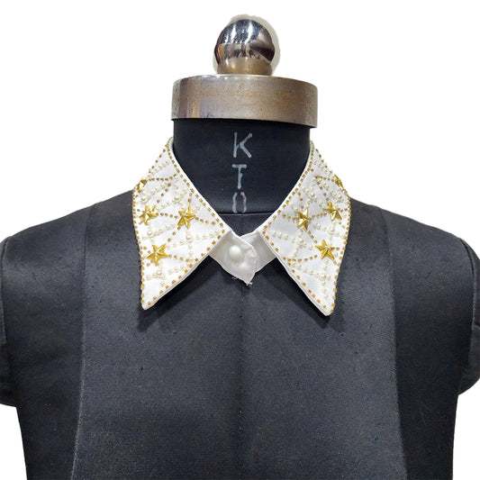 White Color Beads work Collar with Back Button