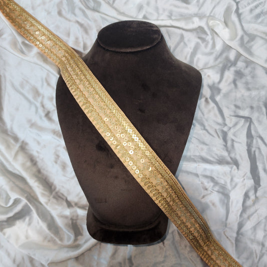Peach and Gold Zari Sequin Embroidered Lace