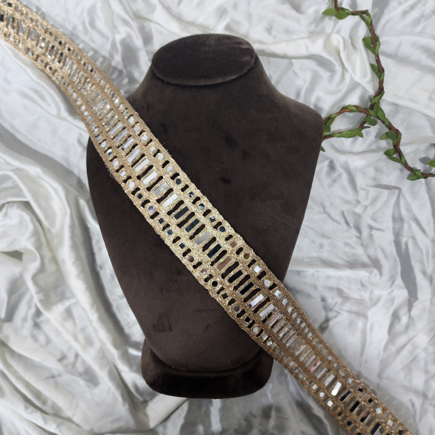 Designer Golden Mirror Cutwork Lace Border