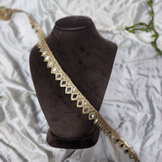 Golden Decorative Mirror with Sequins Border Lace