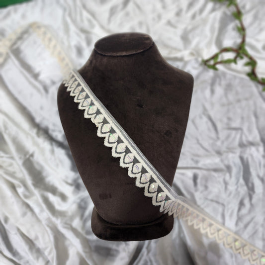Lucknowi Eye Pattern Embroidery Lace with Sequins