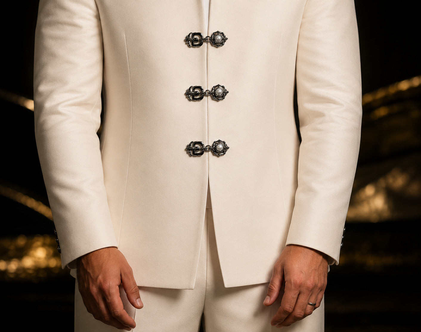 Trending Ranveer Singh Metallic Grey 2 Part Frog Button/Buckle 3 Pieces