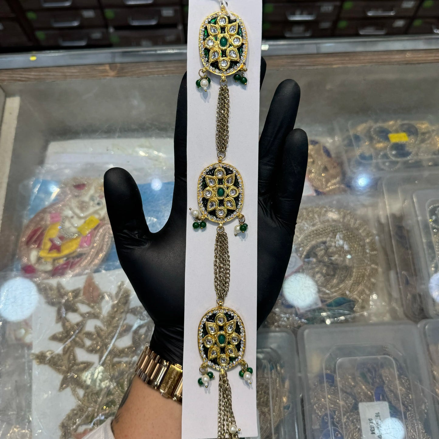 Coloured Kurta Patti Buttons with Kundan Work