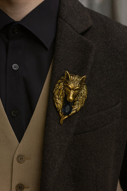 Designer Golden Color Wolf Design Brooch