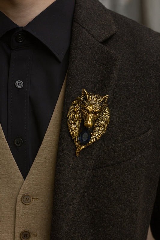 Designer Golden Color Wolf Design Brooch
