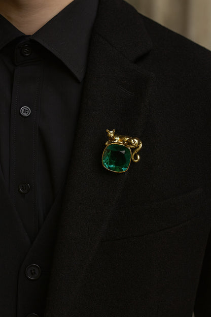 Fancy Cat Design Brooch with Stonework