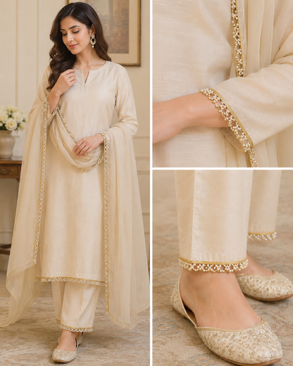 Designer Gold & Pearl work Lace Border