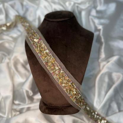 Champagne Gold Sequin Net Lace Border