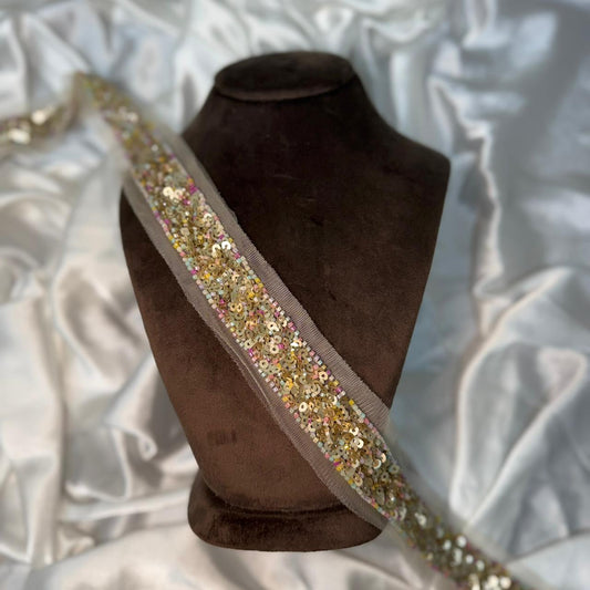 Champagne Gold Sequin Net Lace Border