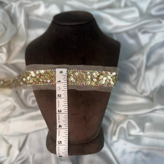 Champagne Gold Sequin Net Lace Border