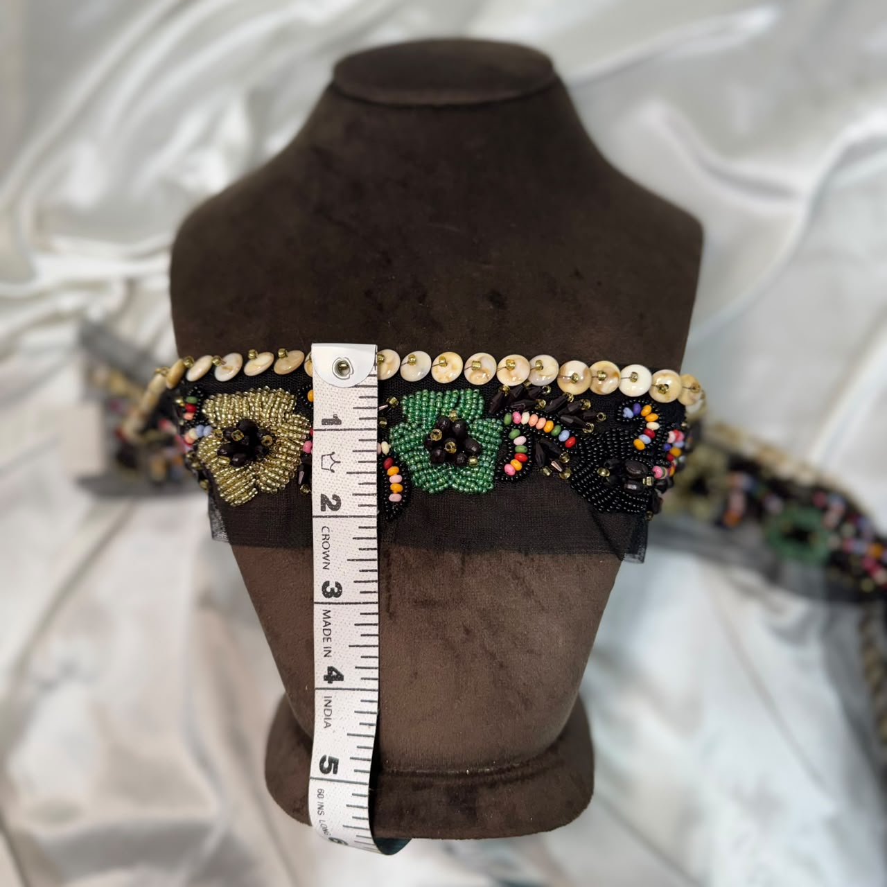 Black Multicolor Floral Beaded Embroidered Lace Trim