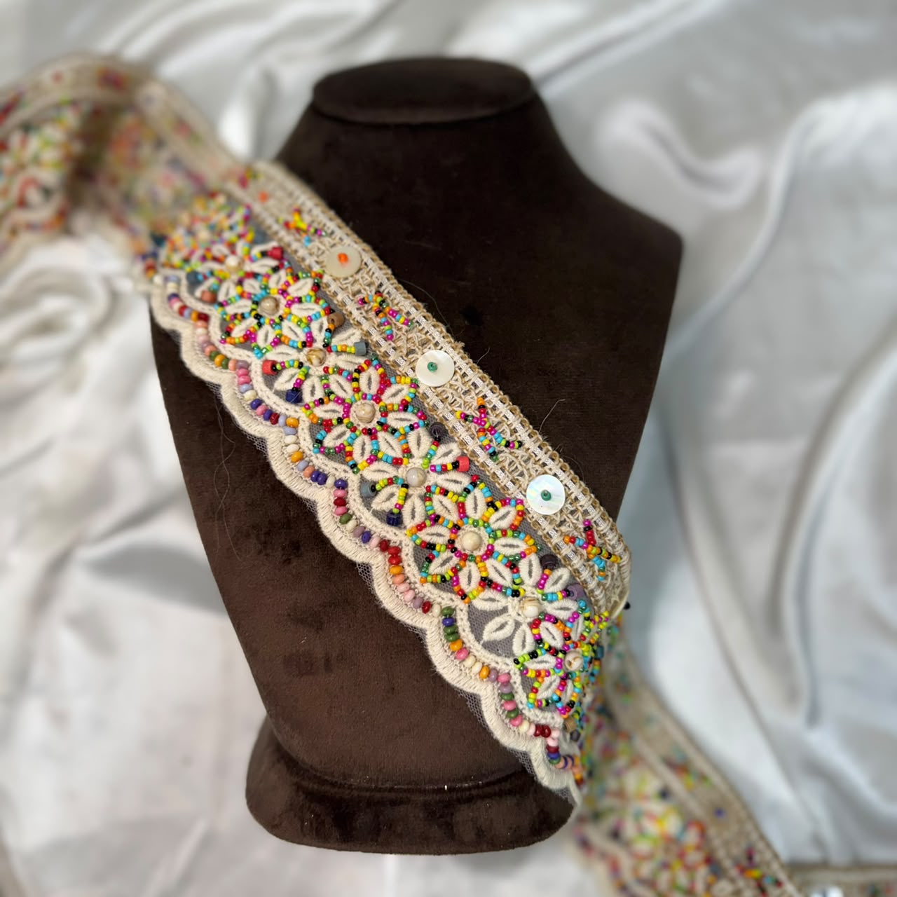 Multicolor Floral Beaded Embroidered Lace Trim