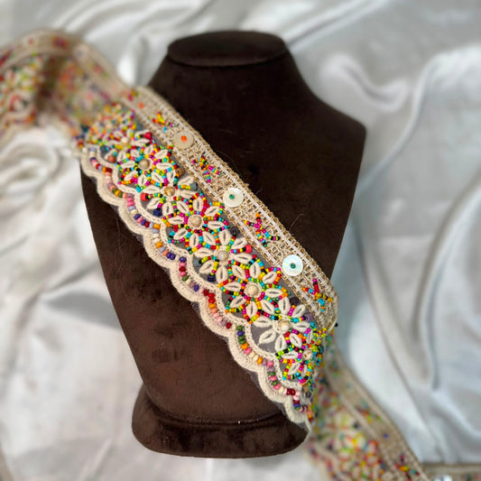 Multicolor Floral Beaded Embroidered Lace Trim