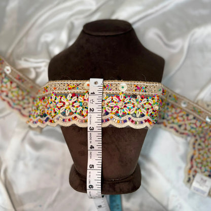 Multicolor Floral Beaded Embroidered Lace Trim