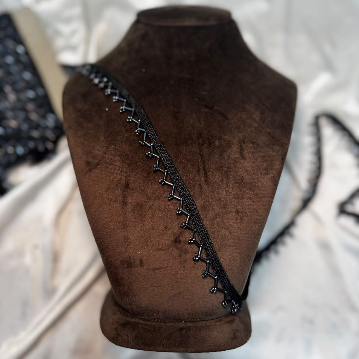 Black Beaded Handwork Lace Border