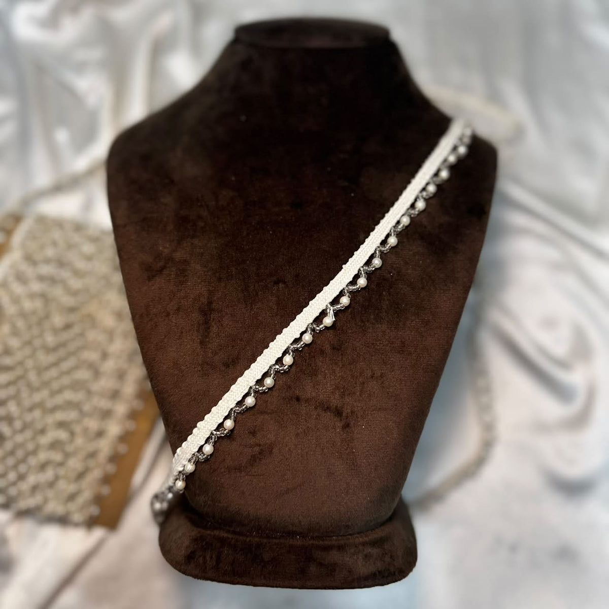 Intricate Pearl Bead Lace Trim
