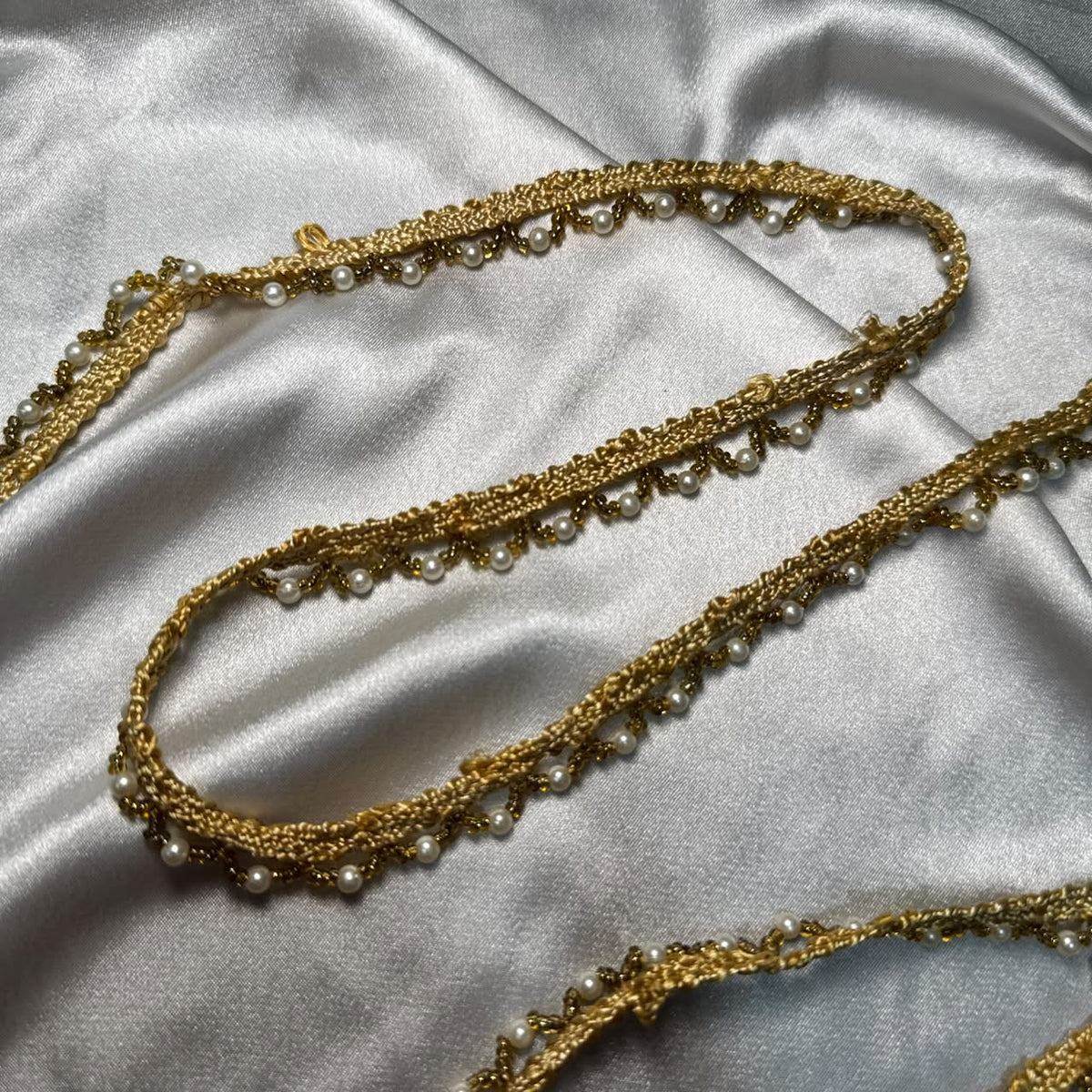 Intricate Pearl Bead Lace Trim