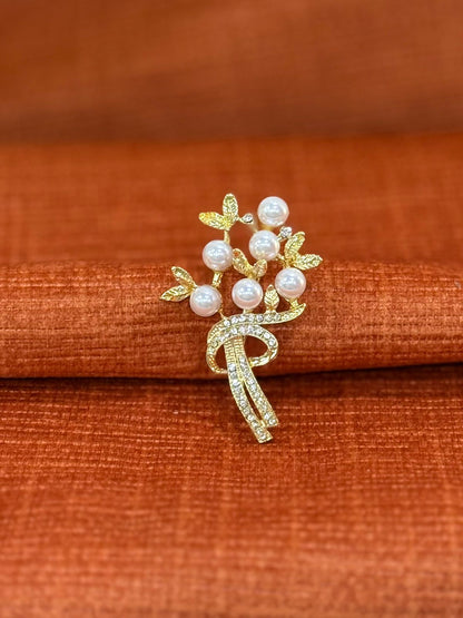 Pearls and Stonework Designer Brooch Lapel Pin Package of 1 piece