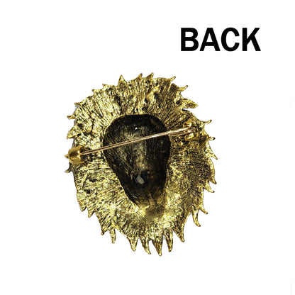 Premium Gold Lion Face Brooch Lapel Pin with back pin