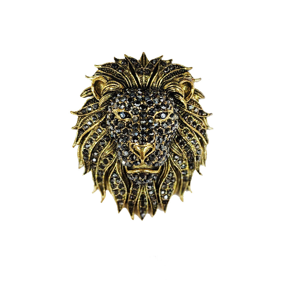 Premium Gold Lion Face Brooch Lapel Pin with back pin