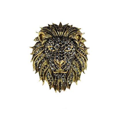 Premium Gold Lion Face Brooch Lapel Pin with back pin