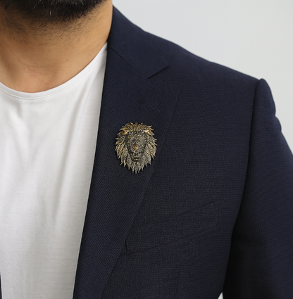 Premium Gold Lion Face Brooch Lapel Pin with back pin