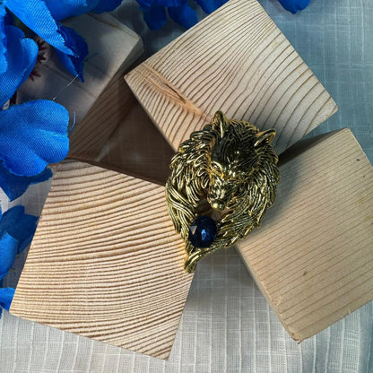 Designer Golden Color Wolf Design Brooch