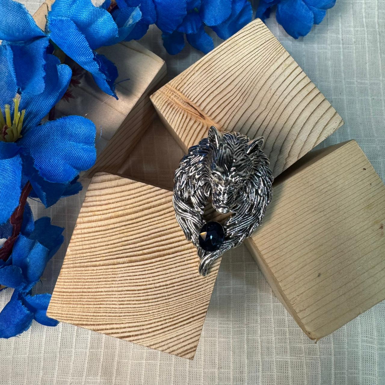 Designer Silver Color Wolf Design Brooch