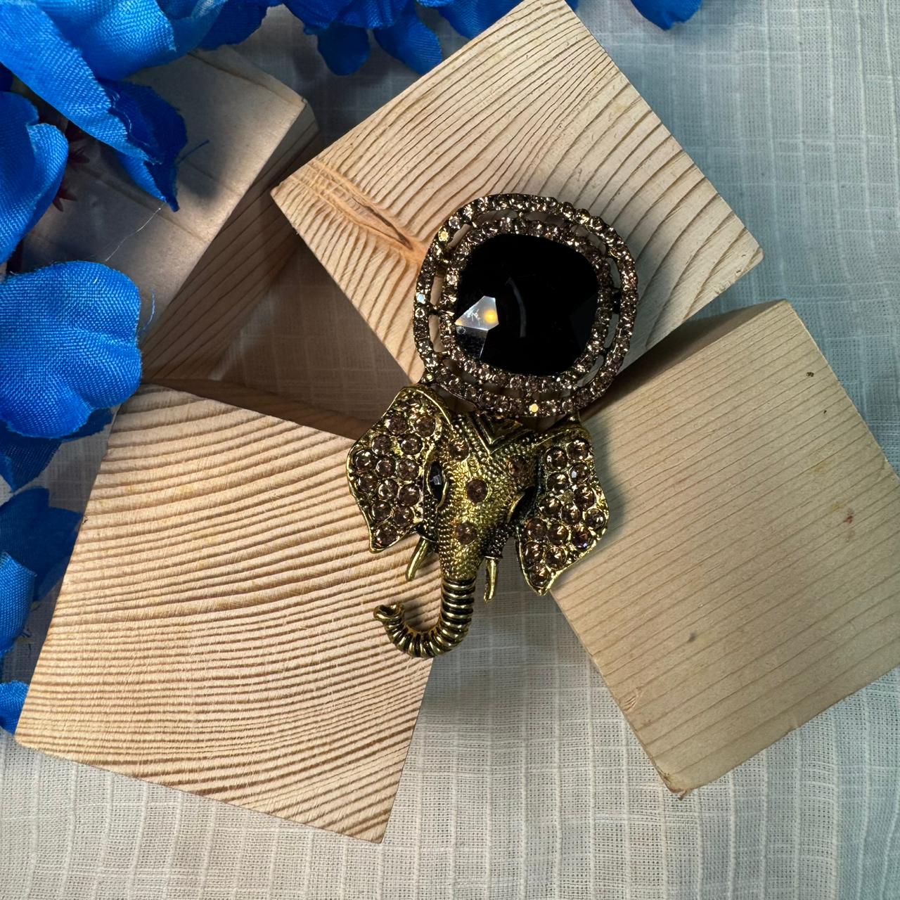 Gorgeous Golden Stonework Elephant Design Brooch