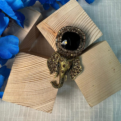 Gorgeous Golden Stonework Elephant Design Brooch