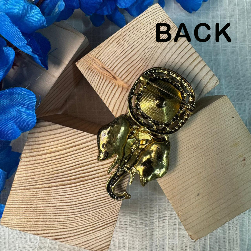 Gorgeous Golden Stonework Elephant Design Brooch