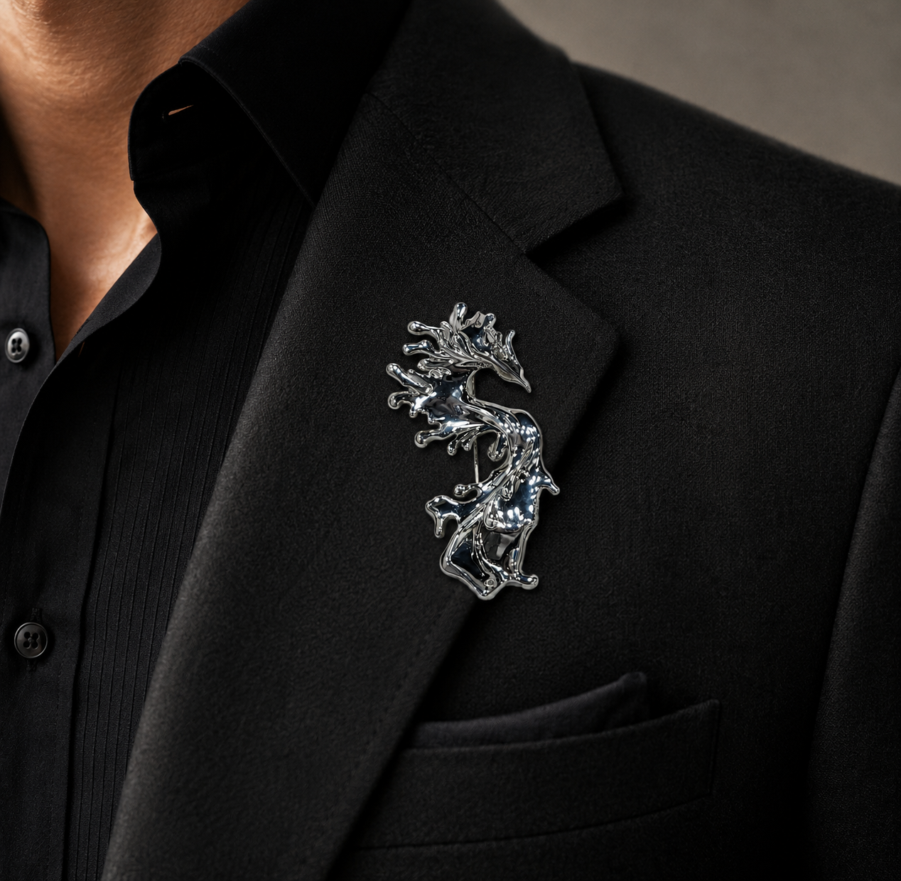 Silver Abstract Phoenix Brooch