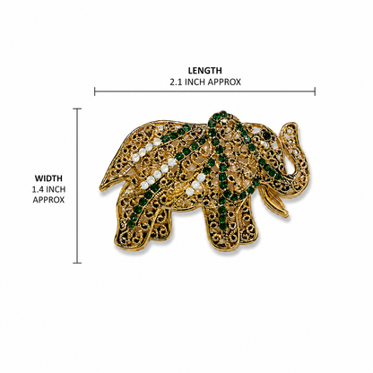 Gold Tone Elephant Brooch with Green & White Crystal Accents