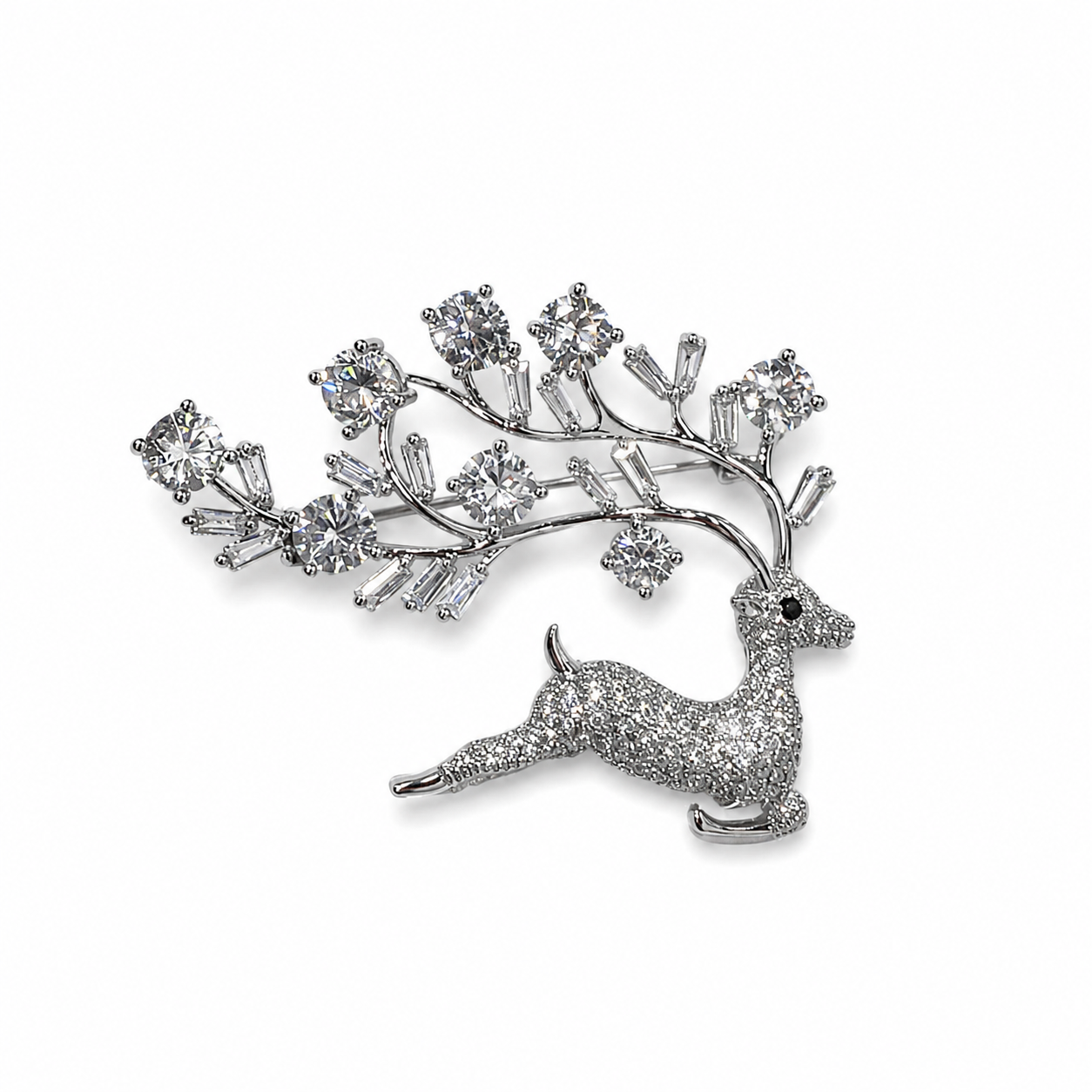 Silver-Tone Deer with Crystal Antlers Brooch (1 piece )