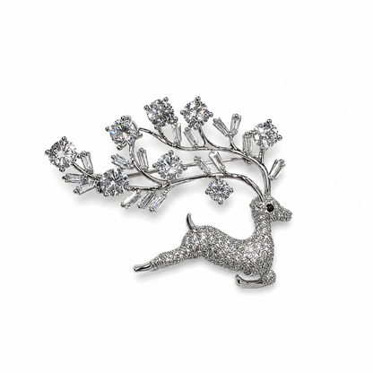 Silver-Tone Deer with Crystal Antlers Brooch (1 piece )