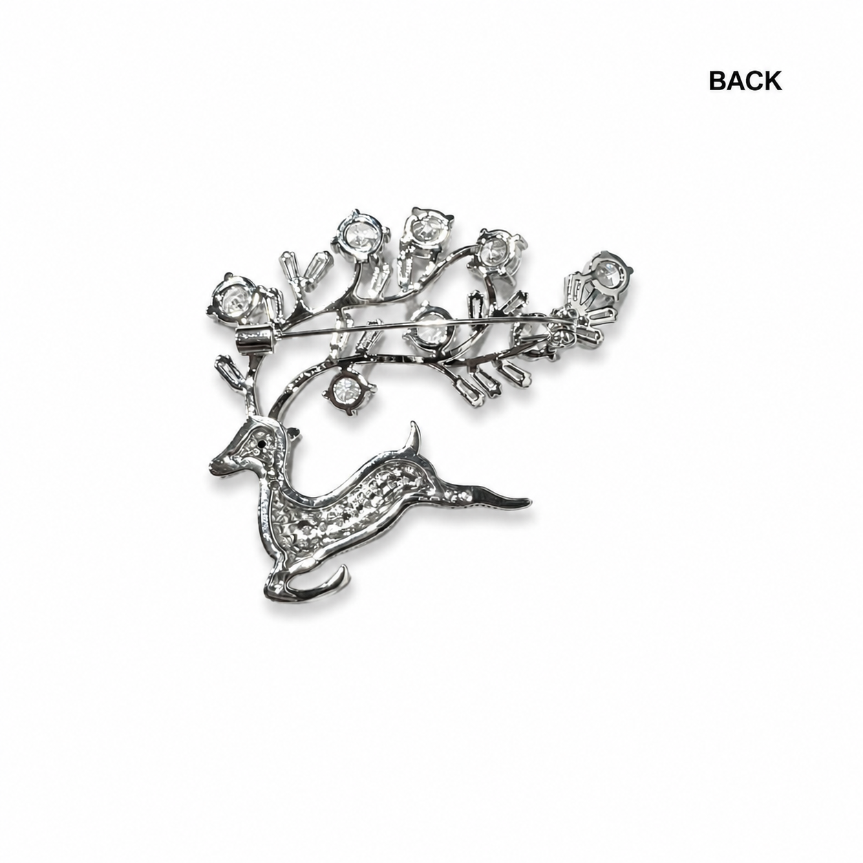 Silver-Tone Deer with Crystal Antlers Brooch (1 piece )