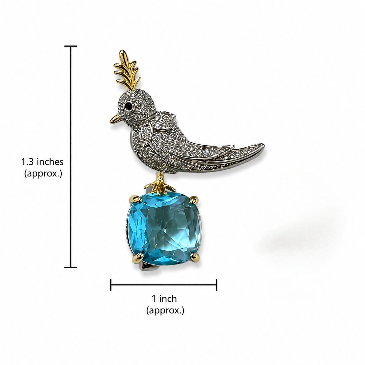 Luxury Silver Bird Brooch with Aqua Blue Crystal