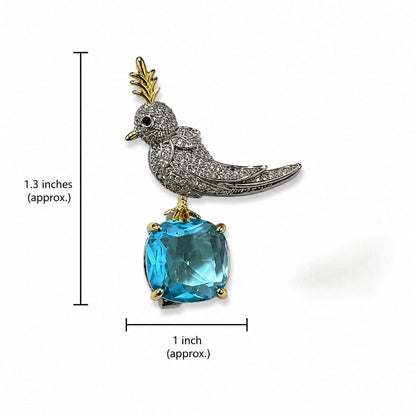 Luxury Silver Bird Brooch with Aqua Blue Crystal