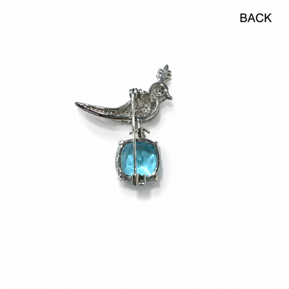 Luxury Silver Bird Brooch with Aqua Blue Crystal